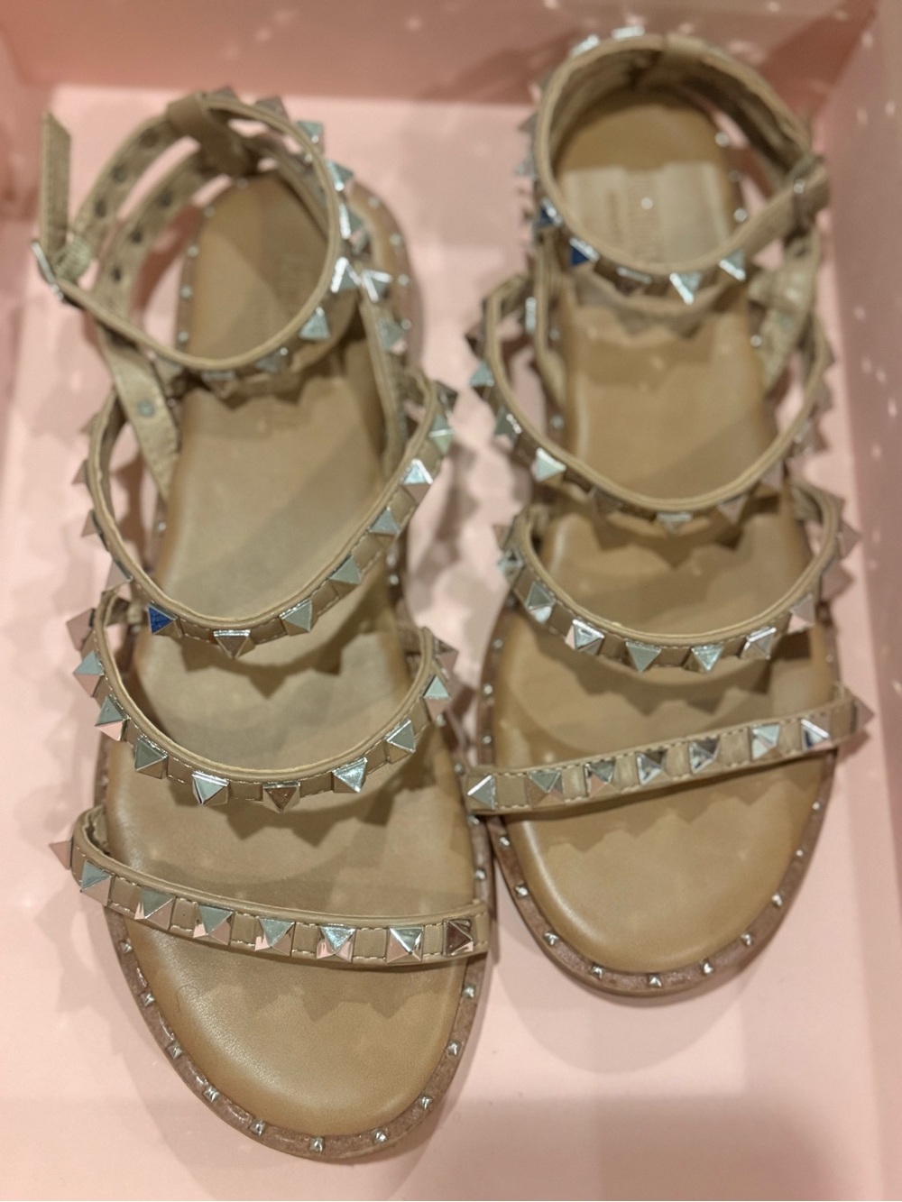 Steve Madden Nude Studded Multi-Strap Sandals with Memory Foam